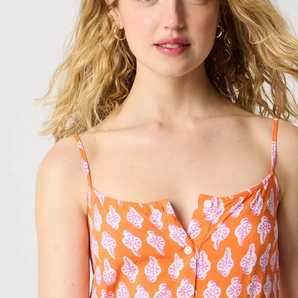J.CREW Orange Floral Strappy tiered midi dress Size 6